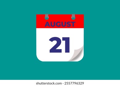 21 August calendar icon text page monthly web design on red, and blue background vector, icon, or illustration with the month of August 21