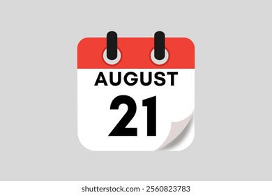 21 August calendar icon text page monthly web design on red, white, black and ash background vector, icon, or illustration with the month of August 21