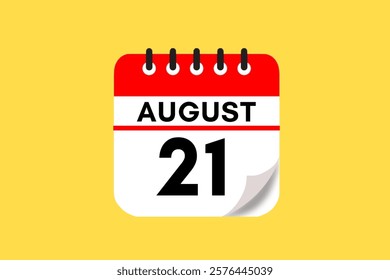 21 August month single day vector, illustration, calendar with red, black, white and yellow color background calendar August 21