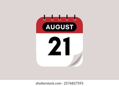 21 August month single day vector, illustration, calendar with rose red, black and off-white color background calendar August 21