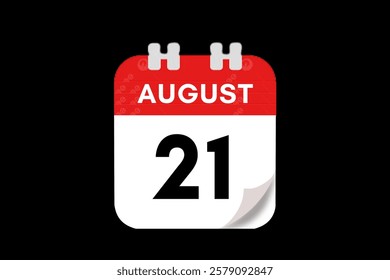 21 August month single day vector, illustration, calendar with red, gray, white and black color background calendar August 21