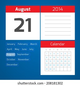 21 august - vector daily calendar on blue background