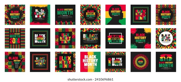 21 big mega bundle of African American Black history month colorful lettering typography social media post banner design template. Celebrated February in united state and Canada. Juneteenth. Kwanzaa.