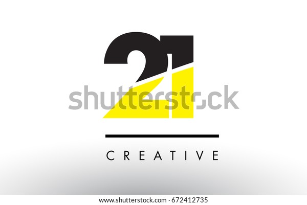 21 Black
and Yellow Number Logo Design cut in
half.