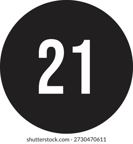 21 calendar number icon vector black round circle with white text