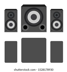 2.1 channel multimedia speakers home theater isolated. Flat design icon vector illustration.