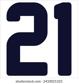 21 Classic Vintage Sport Jersey  Uniform numbers in black with a black outside contour line number on white background for American football, Baseball and Basketball or soccer for shirt