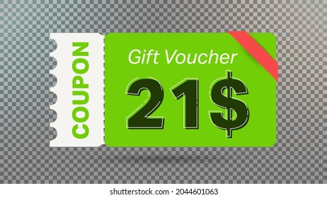 21$ coupon promotion sale for website, internet ads, social media. Big sale and super sale coupon code $21 discount gift voucher with coupon vector illustration summer offer ends weekend holiday