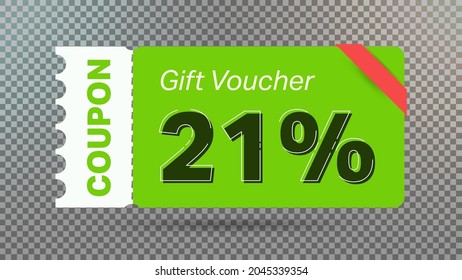 21% coupon promotion sale for website, internet ads, social media. Big sale and super sale coupon code 21 percent discount gift voucher coupon vector illustration summer offer ends weekend holiday