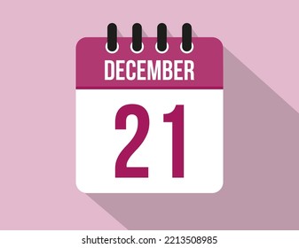 21 day December calendar. Calendar vector for December in pink color on light background