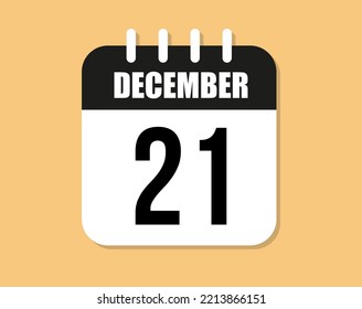 21 day december icon. Black and white december month calendar vector on orange background.