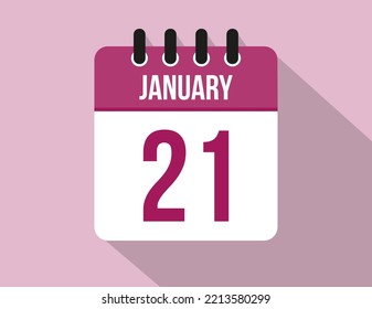 21 day January calendar. Calendar vector for January in pink color on light background