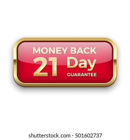 21 day money back guarantee golden badge, vector