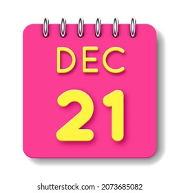 21 day of the month. 21 december. Cute calendar daily icon. Date day week Sunday, Monday, Tuesday, Wednesday, Thursday, Friday, Saturday.