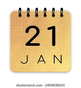 21 day of the month. January. Luxury gold calendar daily icon. Date day week Sunday, Monday, Tuesday, Wednesday, Thursday, Friday, Saturday.
