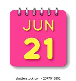 21 day of the month. 21 June. Cute calendar daily icon. Date day week Sunday, Monday, Tuesday, Wednesday, Thursday, Friday, Saturday.