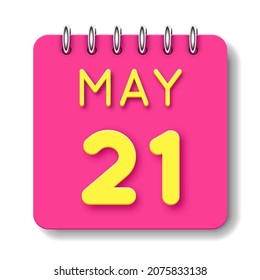 21 día del mes. 21 de mayo. Icono de calendario diario. Fecha día semana domingo, lunes, martes, miércoles, jueves, viernes, sábado.