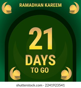 21 Days to go. Countdown leaves banner day. calculating the time for the month of Ramadan. Eps10 vector illustration.