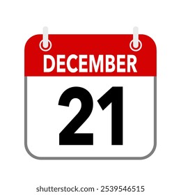 21 December, calendar icon isolated on white background.