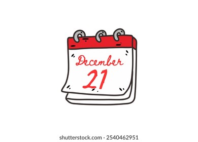 21 December calendar icon. Calendar template for the days of december. Red banner for dates and business