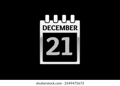 21 December calendar icon text page monthly web design on yellow, red, black, and white background vector, icon, or illustration with the month of December 21