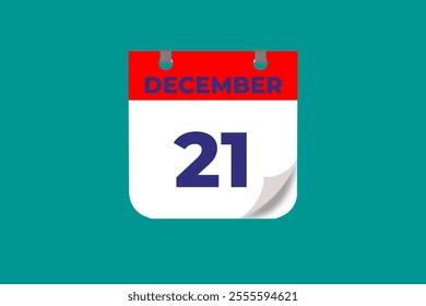 21 December calendar icon text page monthly web design on red, and blue background vector, icon, or illustration with the month of December 21