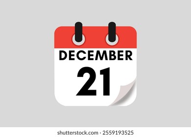 21 December calendar icon text page monthly web design on red, white, black and ash background vector, icon, or illustration with the month of December 21