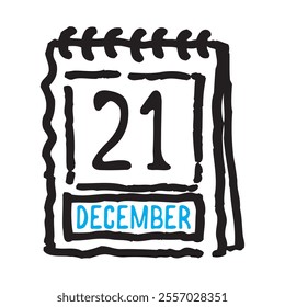 21 December date calendar - A simple yet elegant line art illustration of a date calendar captures the essence of organization and timekeeping. The clean lines and minimalistic design 