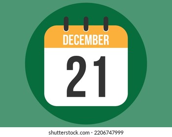 Vector del calendario verde del 21 de diciembre. Calendario de diciembre con círculo en segundo plano claro.