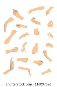 21 different hand on white background.