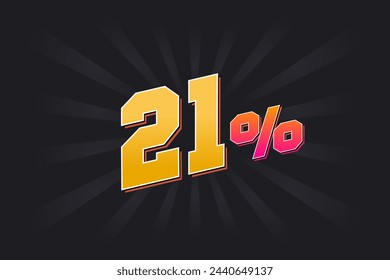 21% banner de descuento con fondo oscuro y texto amarillo. 21 por ciento de diseño promocional de ventas.