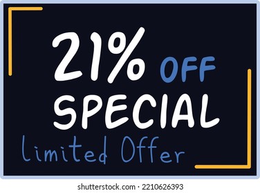 21% Discount Limited Special Offer vector art illustration in purple background color and fantastic font with attractive color combination