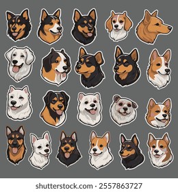 21 dog Stickers vector style with Black background