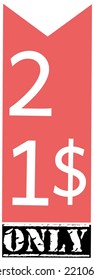 21$-Gutschein-Gutschein-Zeichen oder -Siegel oder Rabattgutschein-Kostenersparnis-Etikett, Vektorgrafik-Briefmarke mit fantastischer Schriftart auf schönem rotem Hintergrund