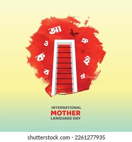 21 February Background Design. International Mother Language Day Vector Illustration.Shaheed Minar, the Bengali words say "forever 21st February" to celebrate international mother language day