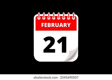 21 February calendar icon text page monthly web design on red, white and black background vector, icon, or illustration with the month of February 21 