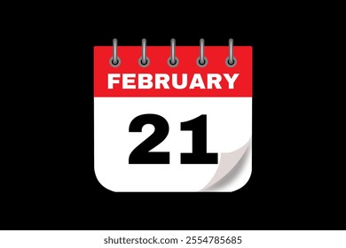 21 February calendar icon text page monthly web design on red, white and black background vector, icon, or illustration with the month of February 21