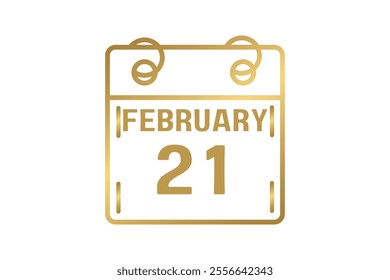 21 February calendar icon text page monthly web design on golden and white background vector, icon, or illustration with the month of February 21