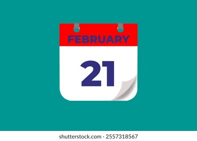 21 February calendar icon text page monthly web design on red, and blue background vector, icon, or illustration with the month of February 21