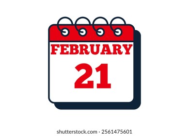 21 February calendar icon text page monthly web design on red, black and white background vector, icon, or illustration with the month of February 21