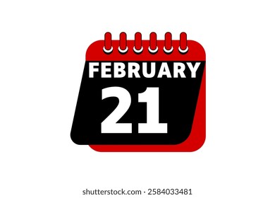 21 February calendar icon text page monthly web design on red, black and white background vector, icon, or illustration with the month of February 21