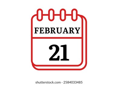 21 February calendar icon text page monthly web design on red, black and white background vector, icon, or illustration with the month of February 21