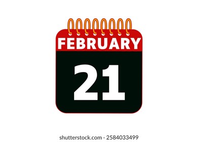 21 February calendar icon text page monthly web design on red, black and white background vector, icon, or illustration with the month of February 21