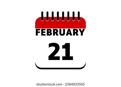 21 February calendar icon text page monthly web design on red, black and white background vector, icon, or illustration with the month of February 21