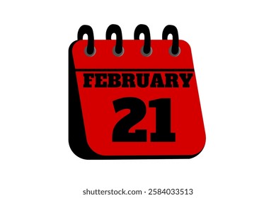 21 February calendar icon text page monthly web design on red, black and white background vector, icon, or illustration with the month of February 21