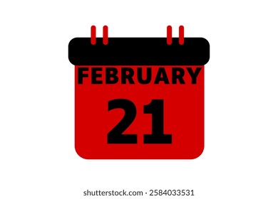 21 February calendar icon text page monthly web design on red, black and white background vector, icon, or illustration with the month of February 21