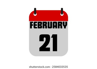 21 February calendar icon text page monthly web design on red, black and white background vector, icon, or illustration with the month of February 21