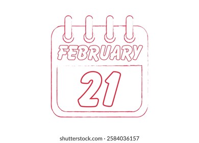 21 February calendar icon text page monthly web design on red and white background vector, icon, or illustration with the month of February 21