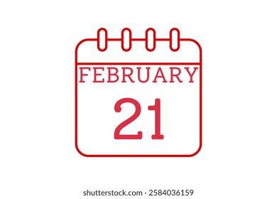 21 February calendar icon text page monthly web design on red and white background vector, icon, or illustration with the month of February 21