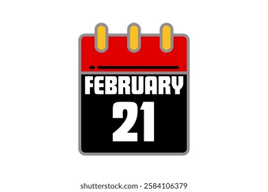 21 February calendar icon text page monthly web design on red, black, yellow and white background vector, icon, or illustration with the month of February 21